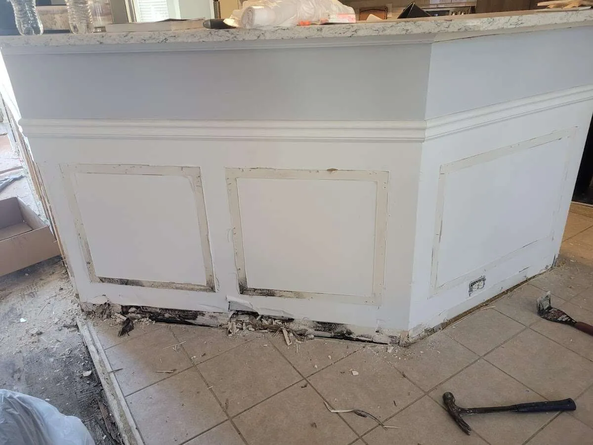 Water damage and mold on kitchen during Storm Damage Restoration in Eagle